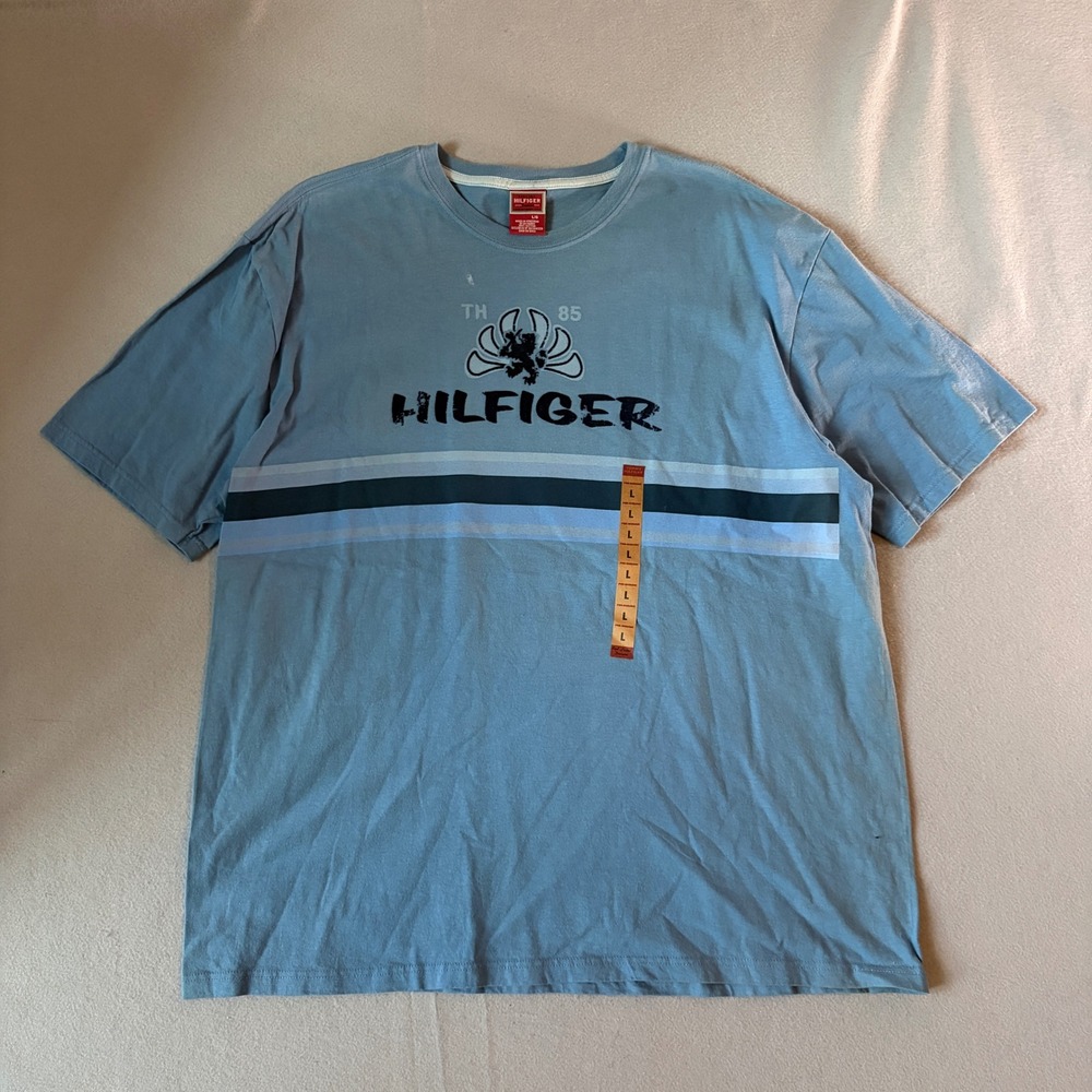Tommy Hilfiger Red Label Denim Mens Large Blue Striped Graphic T-Shirt L